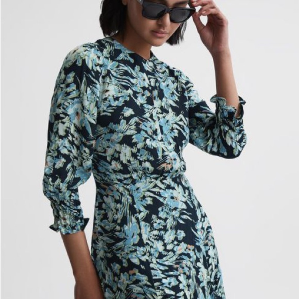 Reiss Navy Floral Mini Dress (US 6 size)